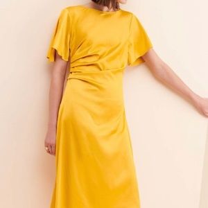 O.P.T Yellow Molten Side-Ruched Midi Dress